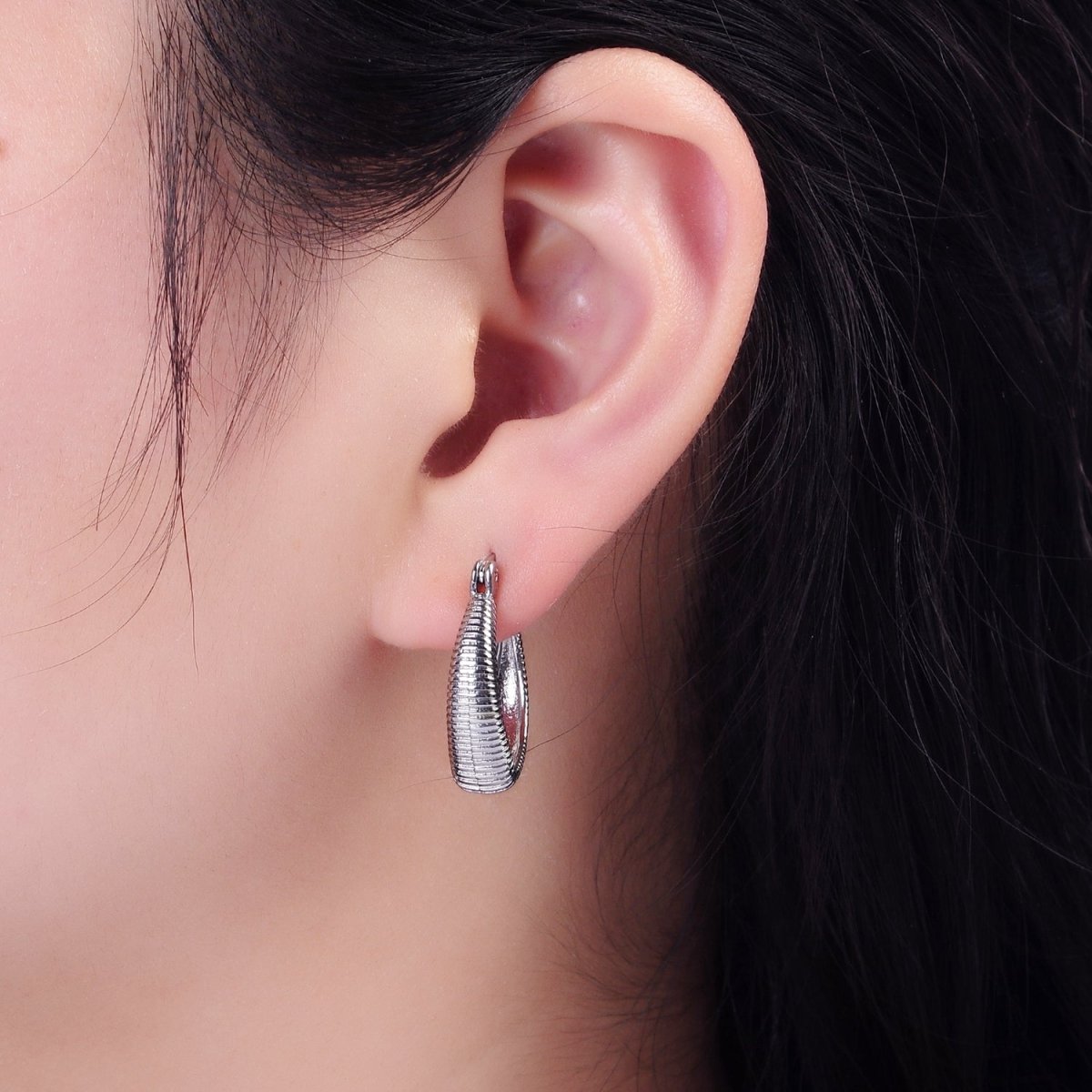 14K Gold Filled Line-Textured Sphere Latch Hoop Earrings in Gold & Silver | AE377 AE378