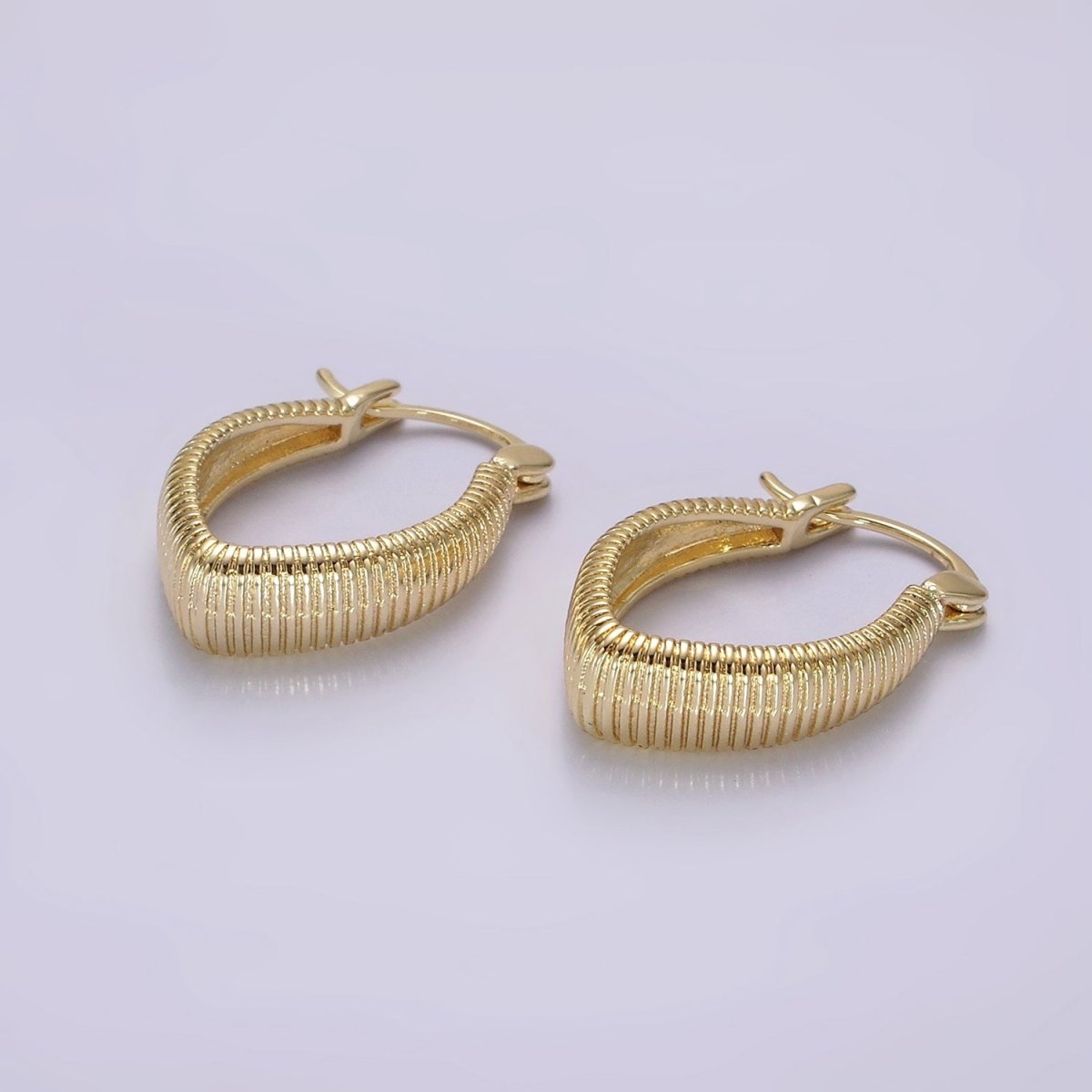 14K Gold Filled Line-Textured Sphere Latch Hoop Earrings in Gold & Silver | AE377 AE378