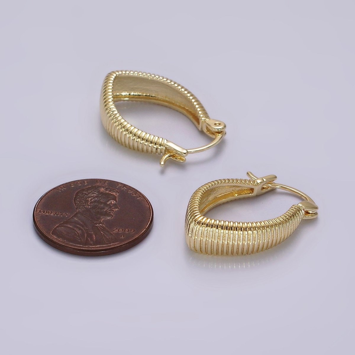 14K Gold Filled Line-Textured Sphere Latch Hoop Earrings in Gold & Silver | AE377 AE378