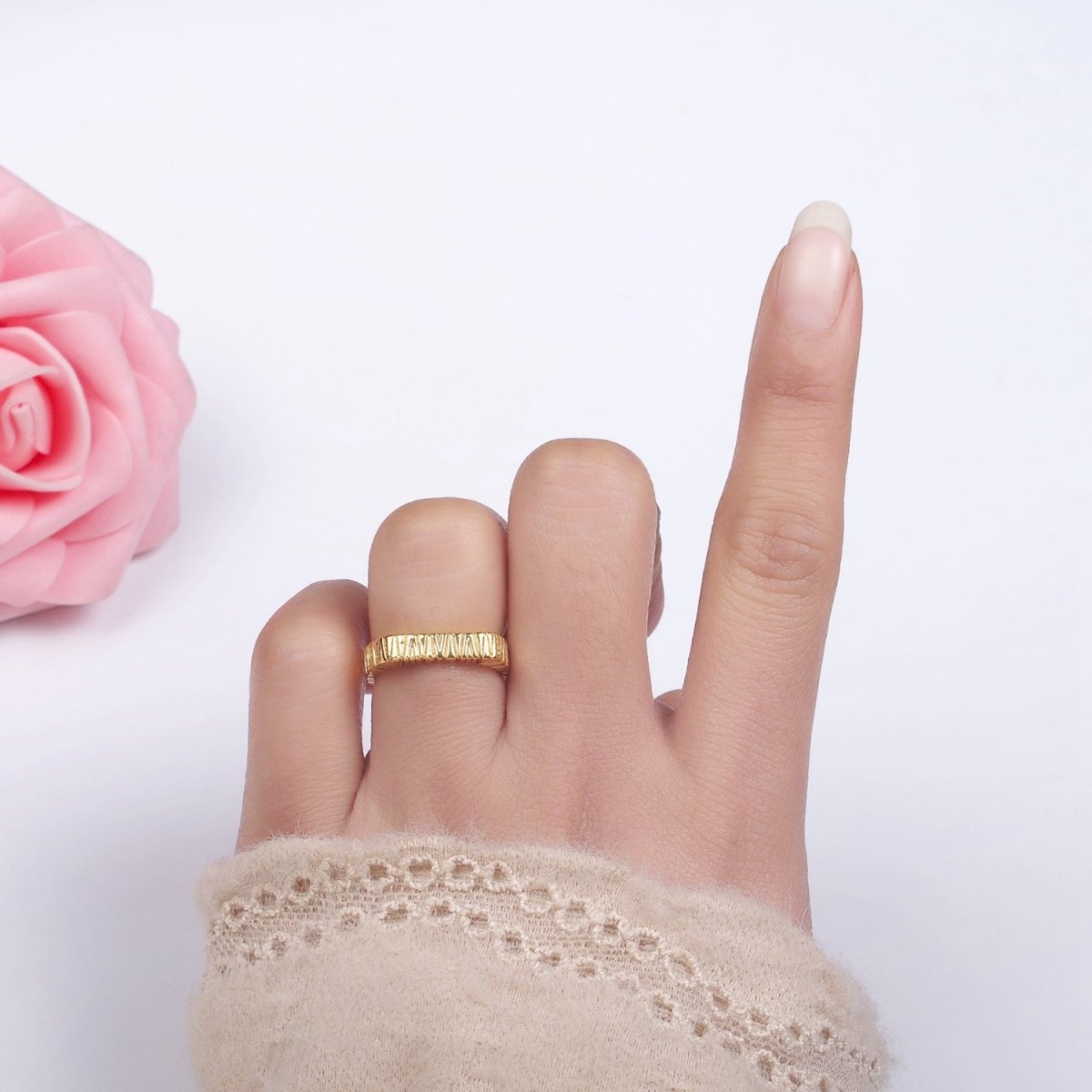 14K Gold Filled Line-Textured Thin Minimalist Signet Ring | O1309