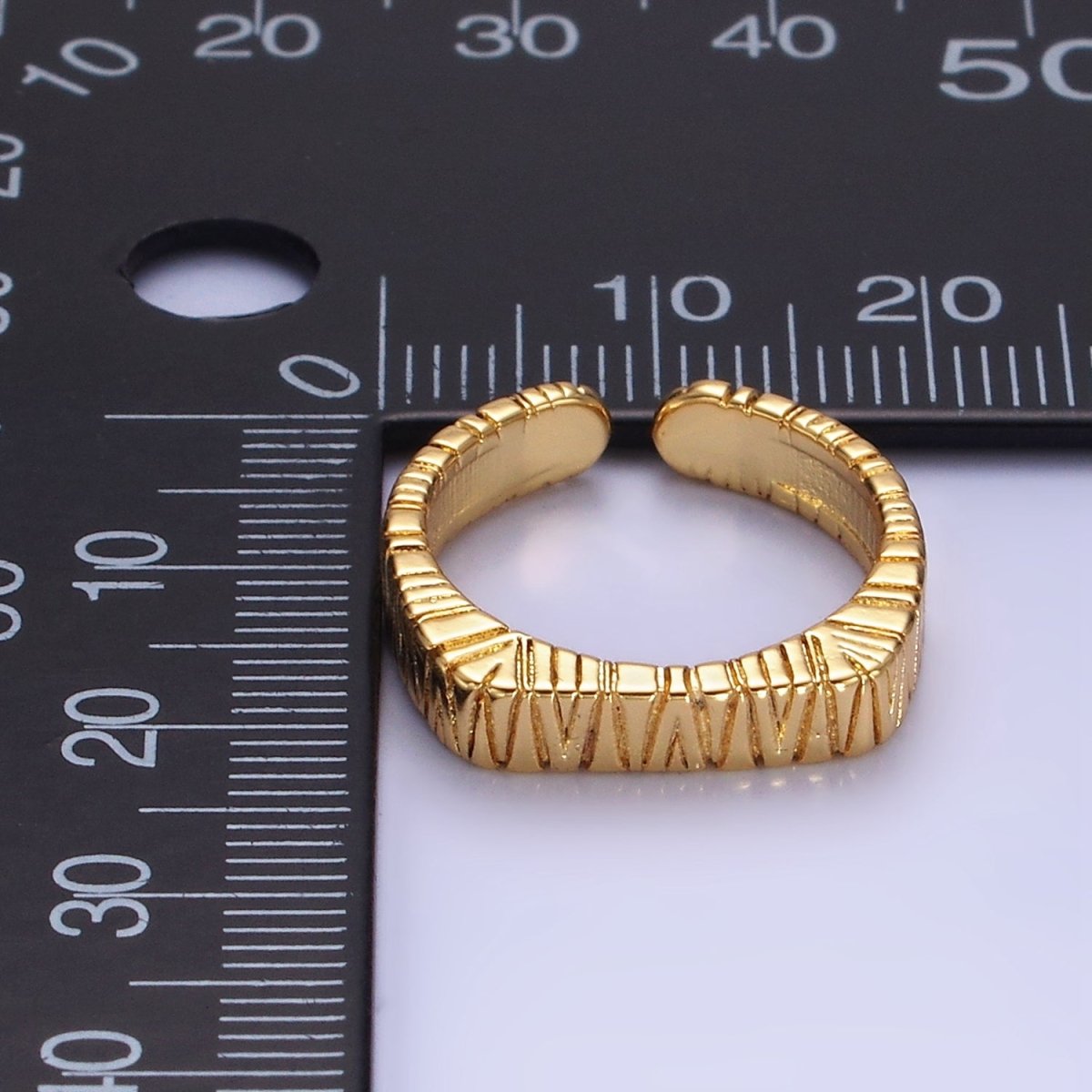 14K Gold Filled Line-Textured Thin Minimalist Signet Ring | O1309