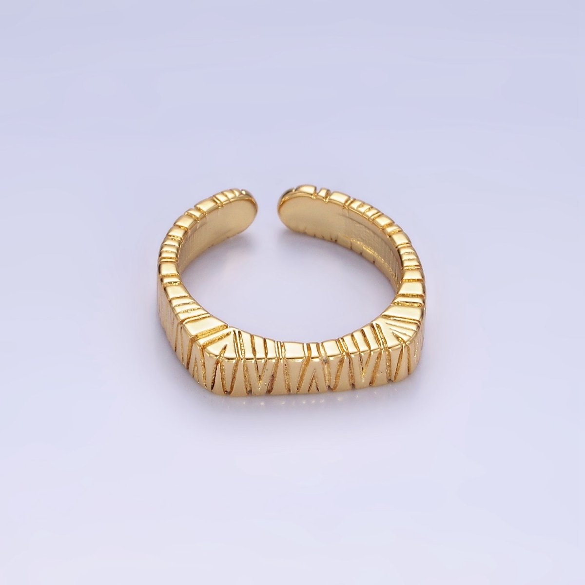 14K Gold Filled Line-Textured Thin Minimalist Signet Ring | O1309