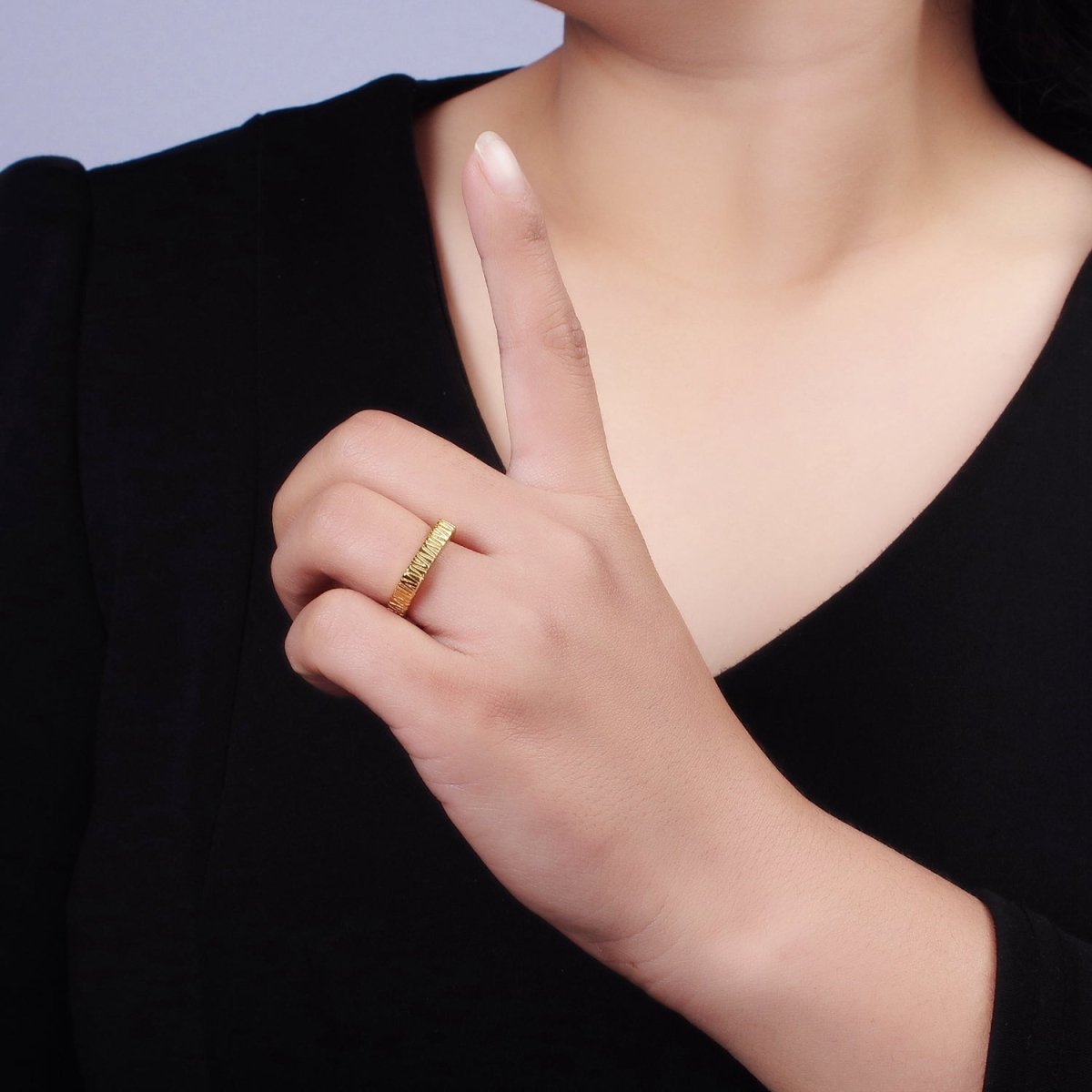14K Gold Filled Line-Textured Thin Minimalist Signet Ring | O1309