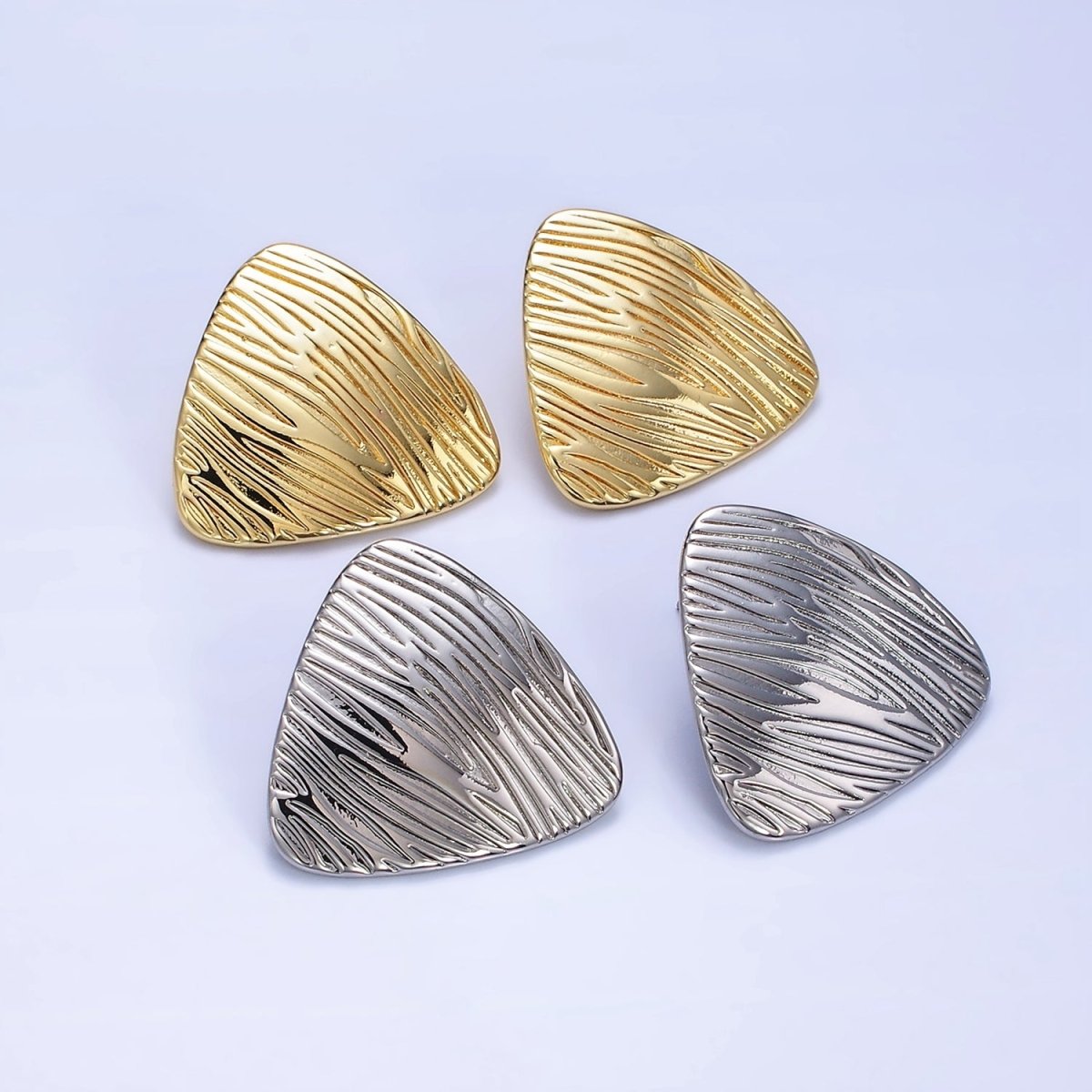14K Gold Filled Line-Textured Triangle Stud Earrings in Gold & Silver | P470 P471 P481 AB1403