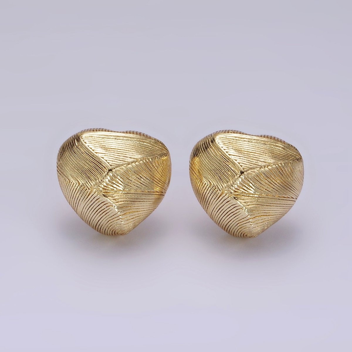 14K Gold Filled Lined Geometric Heart Dome C-Shaped Hoop Earrings | V458