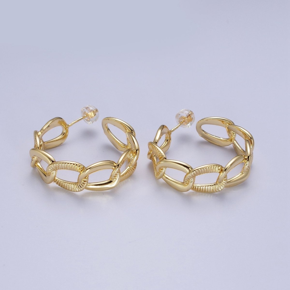 14k Gold Filled Link Chain Hoop Earring 30mm Hoops Earrings Silver Earring | AE1099 AE1100
