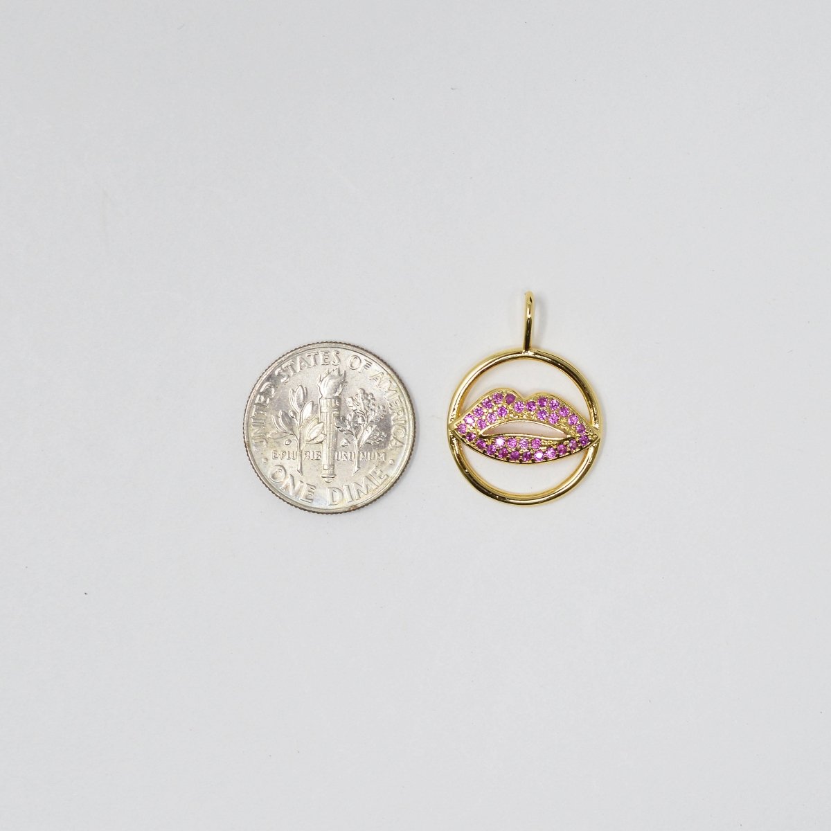 14k Gold Filled Lips Charm Micro Pave CZ Pink Kiss / Lip Charm for Necklace- Earring and Bracelet Supply E-125