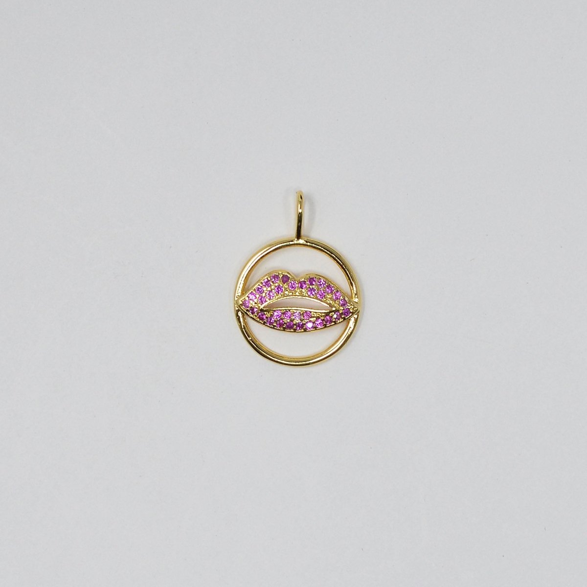 14k Gold Filled Lips Charm Micro Pave CZ Pink Kiss / Lip Charm for Necklace- Earring and Bracelet Supply E-125