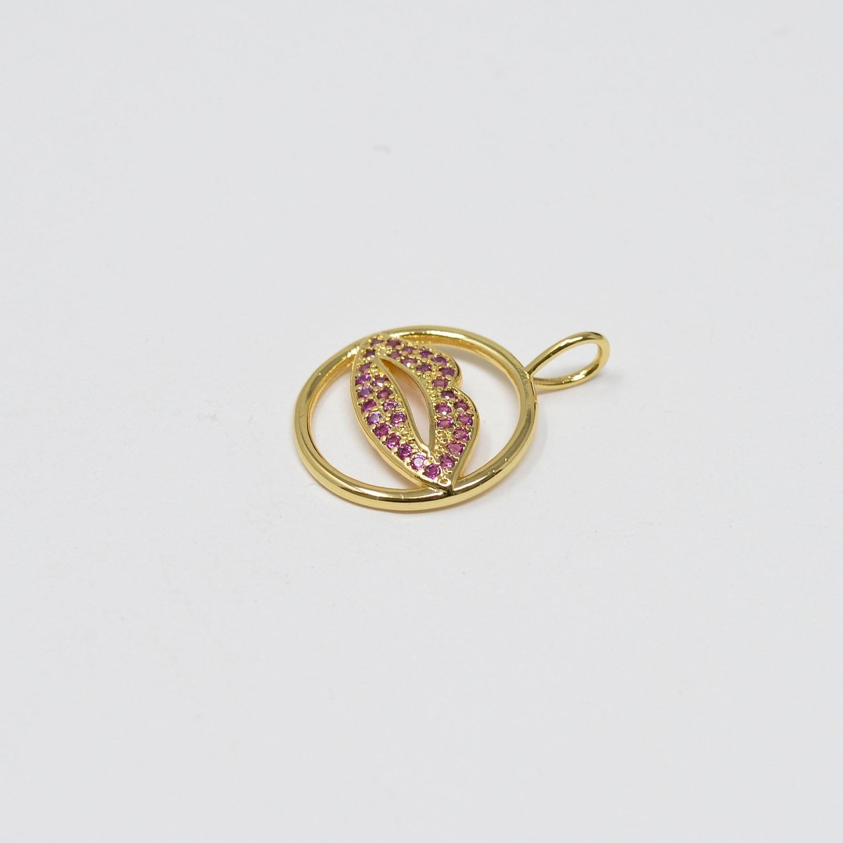 14k Gold Filled Lips Charm Micro Pave CZ Pink Kiss / Lip Charm for Necklace- Earring and Bracelet Supply E-125