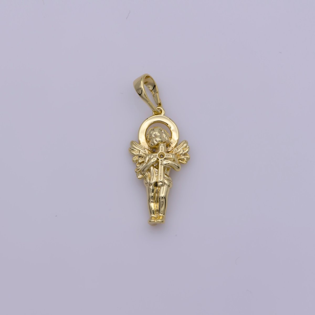 14K Gold Filled Little angel holding a cross Pendants • Cherub Angel Amulet Charm for Christmas Holiday Season Gift Jewelry N-1334 - DLUXCA