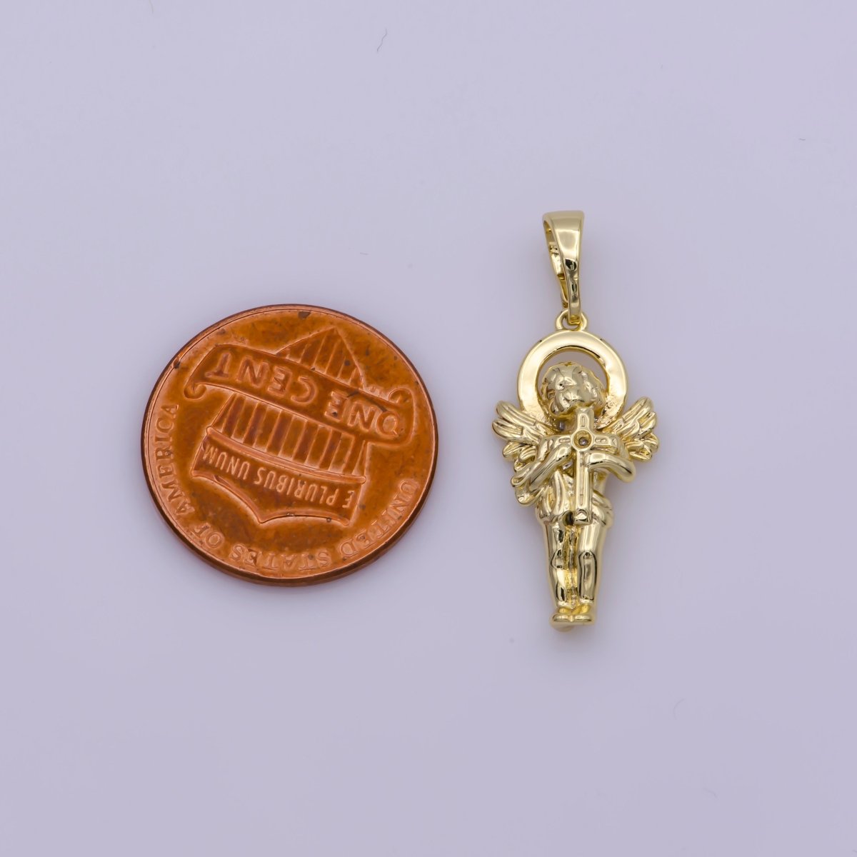 14K Gold Filled Little angel holding a cross Pendants • Cherub Angel Amulet Charm for Christmas Holiday Season Gift Jewelry N-1334 - DLUXCA