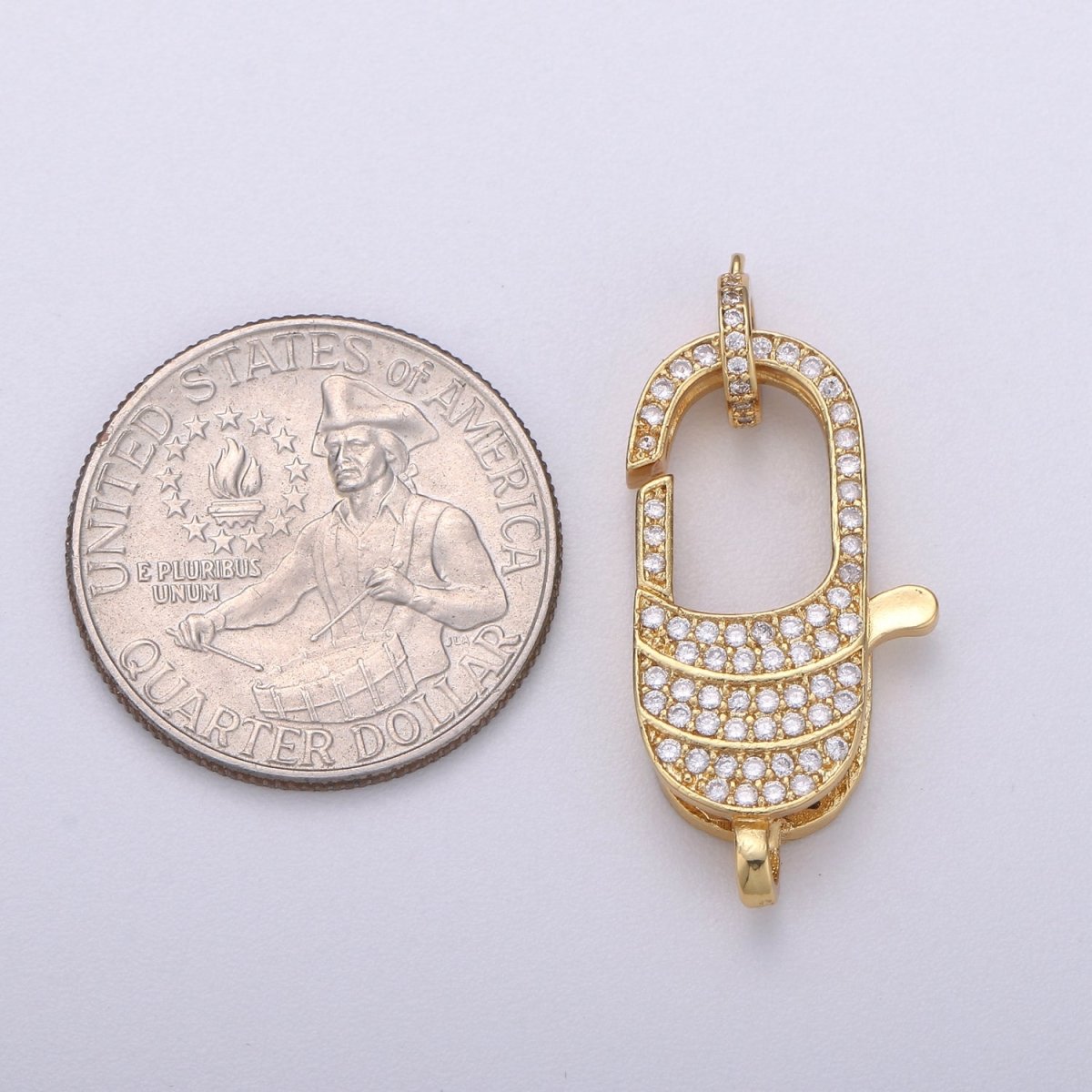 14k Gold Filled Lobster Clasp, CZ Clear Micro Pave Lobster End Clasp, Cubic Clasp Enhancer, DIY, Jewelry Making Supply 35X16mm K-910 - DLUXCA