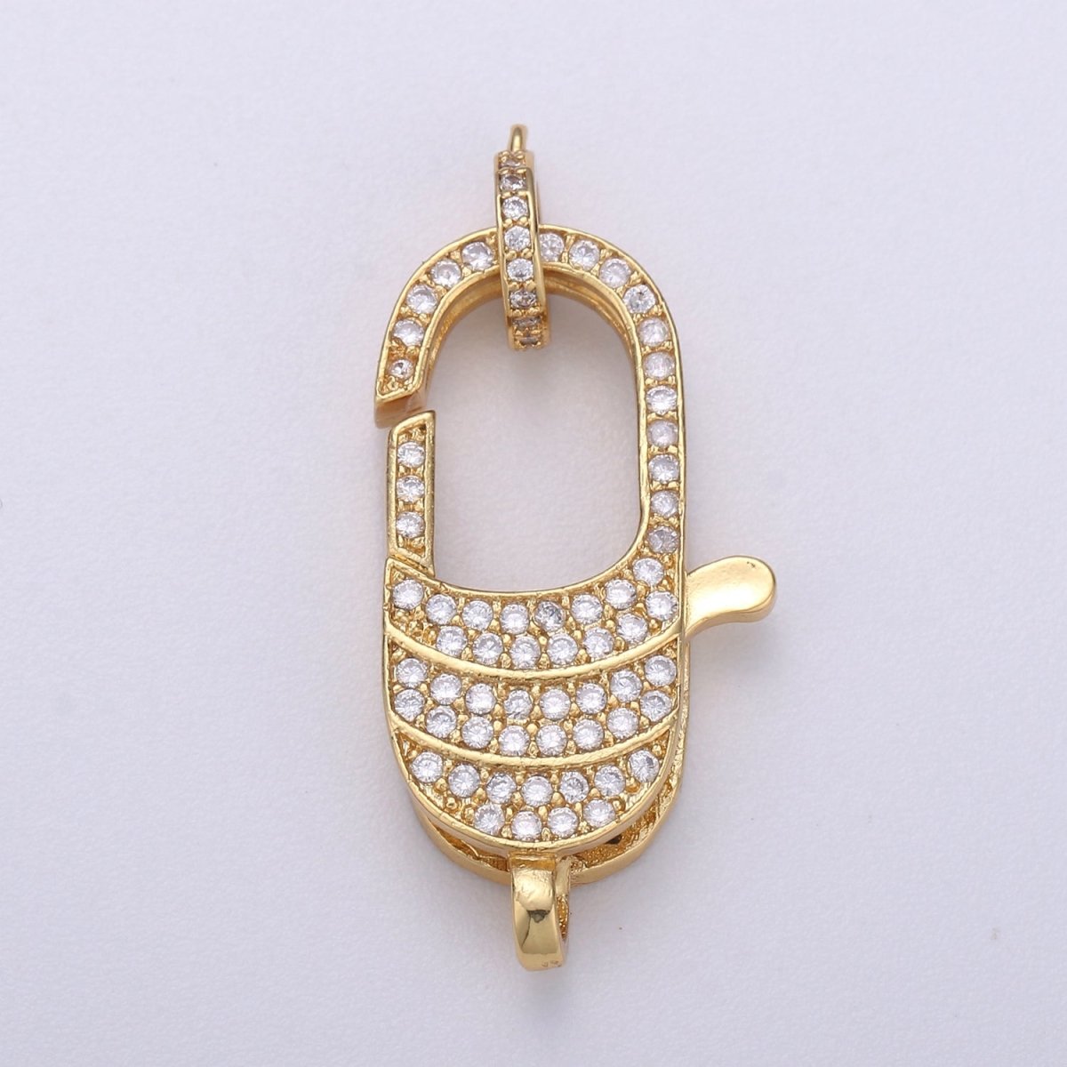 14k Gold Filled Lobster Clasp, CZ Clear Micro Pave Lobster End Clasp, Cubic Clasp Enhancer, DIY, Jewelry Making Supply 35X16mm K-910 - DLUXCA