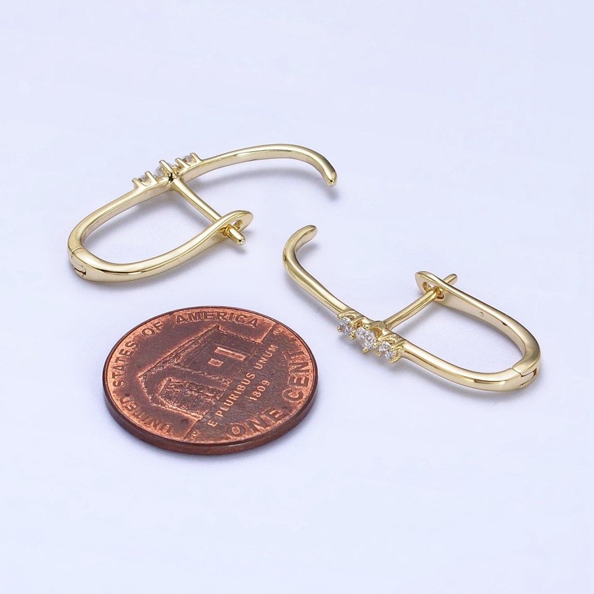 14K Gold Filled Long Linear Triple Clear CZ English Lock Earrings | AB273 - DLUXCA