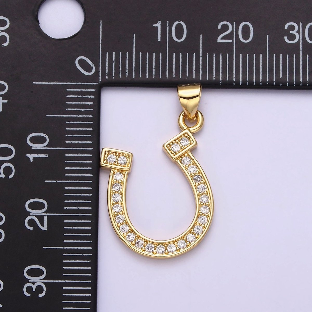 14K Gold Filled Lucky Horseshoe Micro Paved CZ Pendant | AA484 - DLUXCA