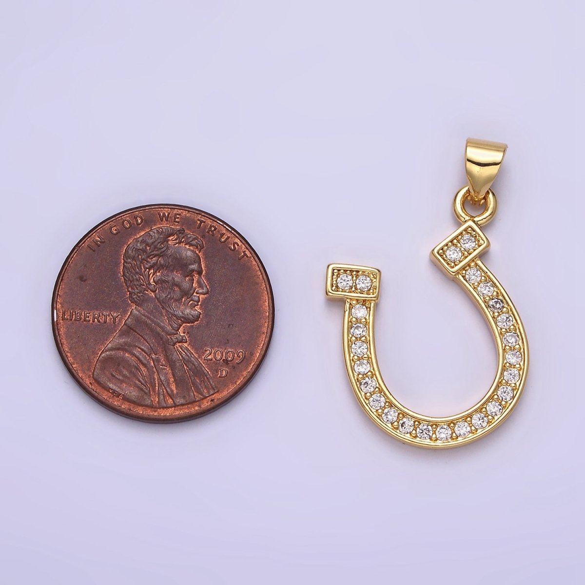 14K Gold Filled Lucky Horseshoe Micro Paved CZ Pendant | AA484 - DLUXCA