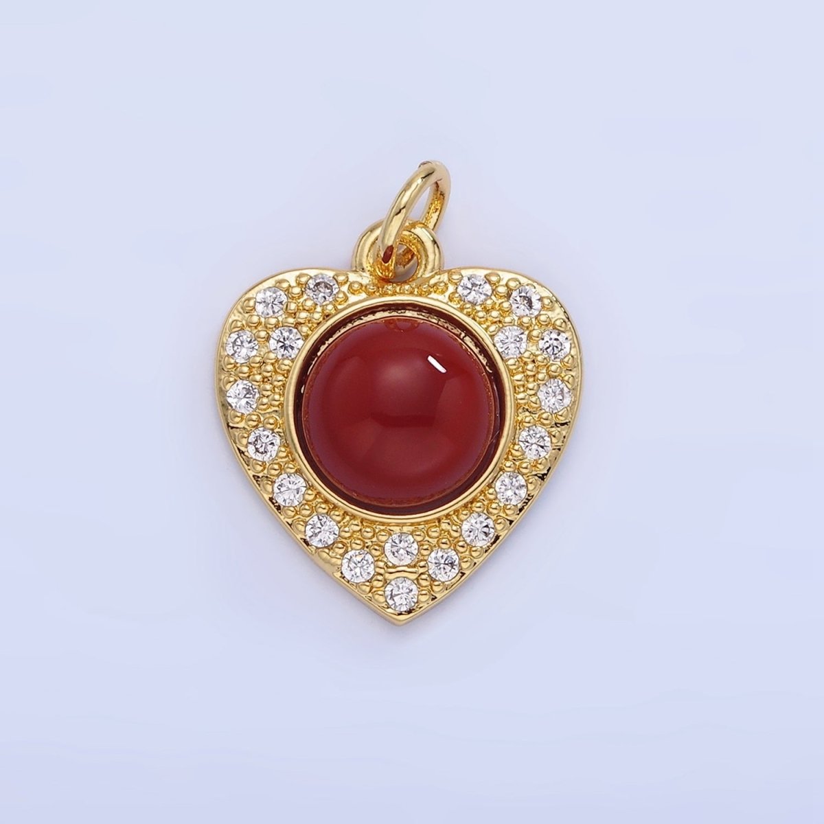 14K Gold Filled Malachite, Carnelian Micro Paved CZ Heart Charm | W565
