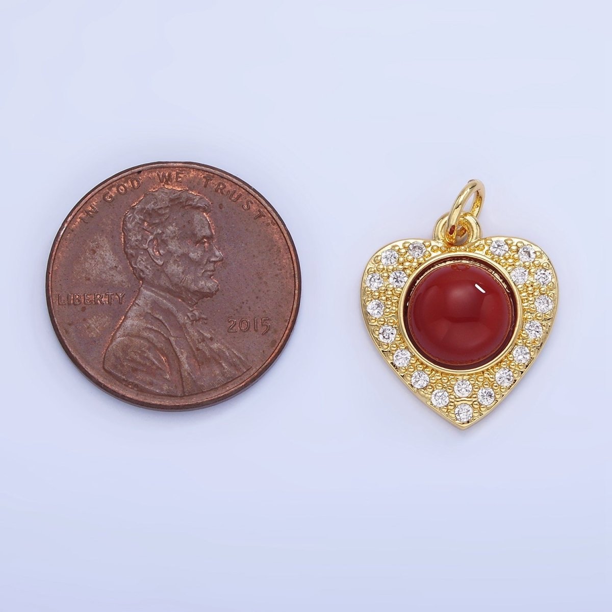 14K Gold Filled Malachite, Carnelian Micro Paved CZ Heart Charm | W565