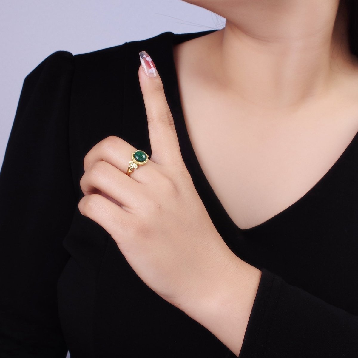 14K Gold Filled Malachite Croissant Bezel Artisan Ring | O1342 - DLUXCA