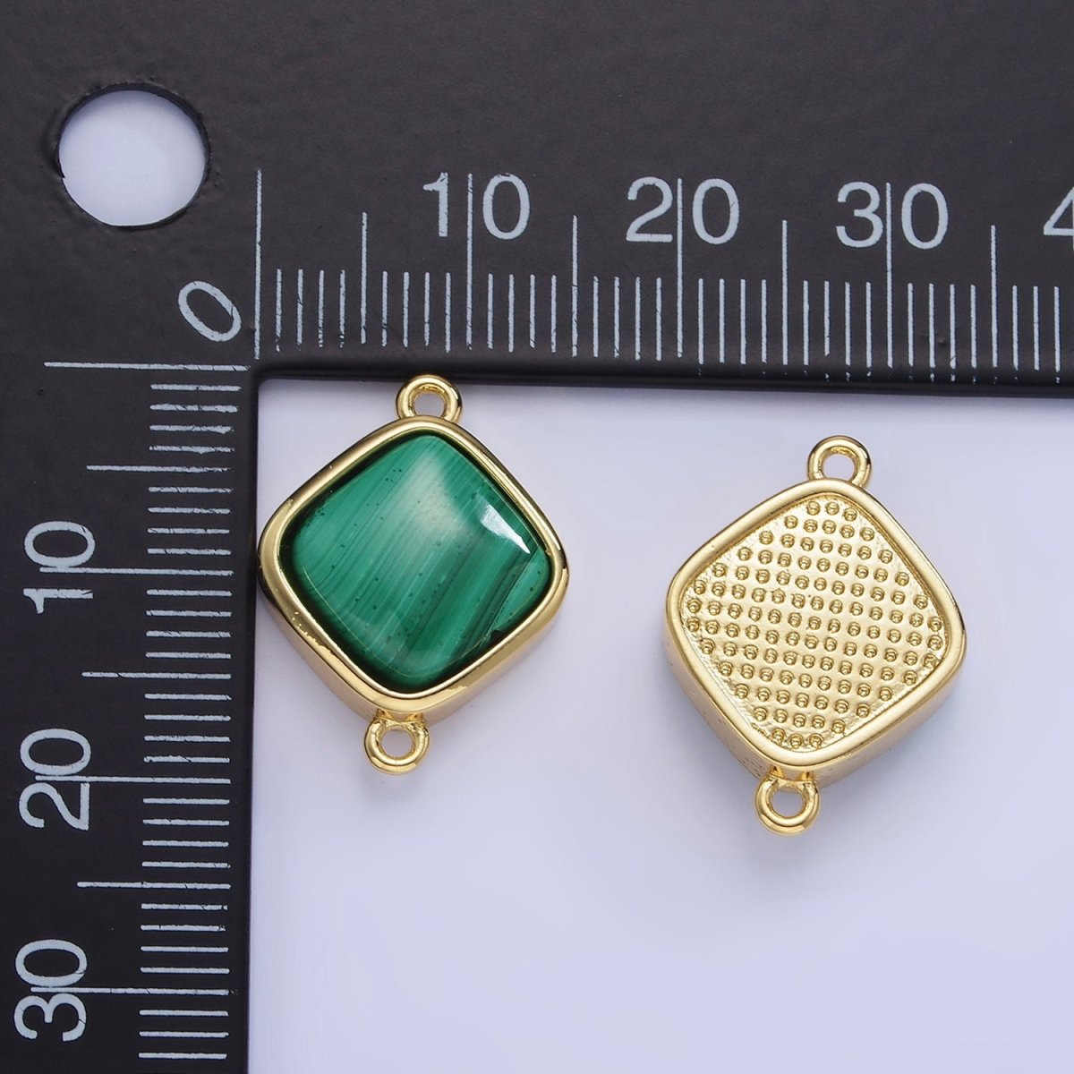 14K Gold Filled Malachite Gemstone Rhombus Connector | G313 - DLUXCA