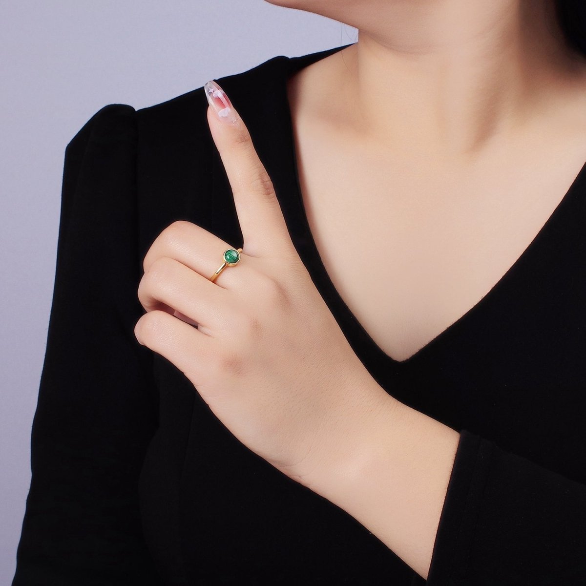 14K Gold Filled Malachite Gemstone Solitaire Ring | O1357 - DLUXCA
