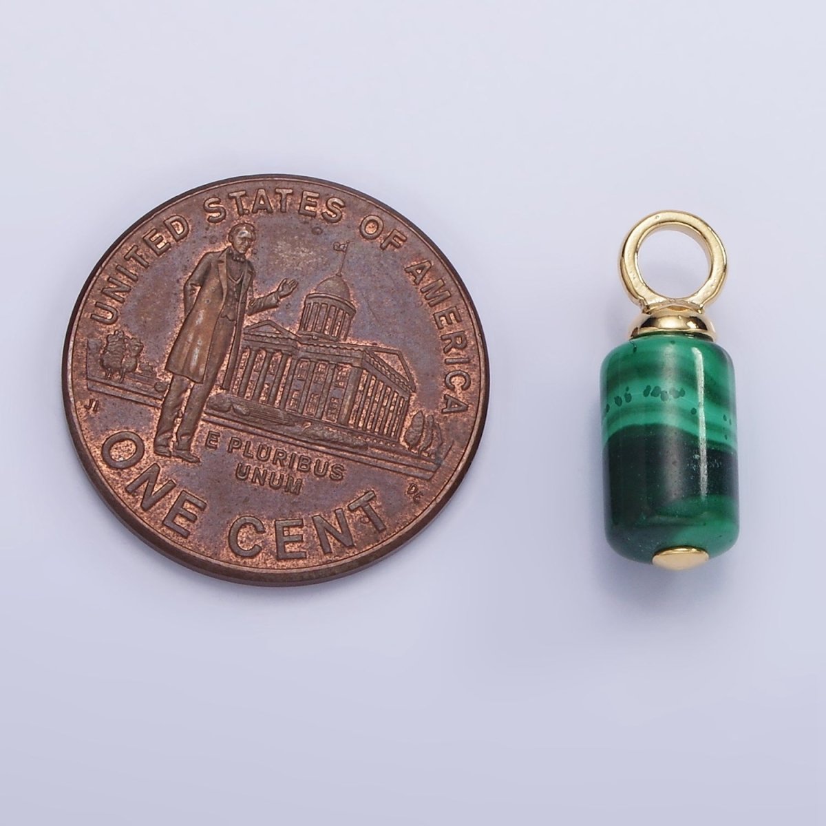 14K Gold Filled Malachite Gemstone Tube Drop Charm | AG685 - DLUXCA