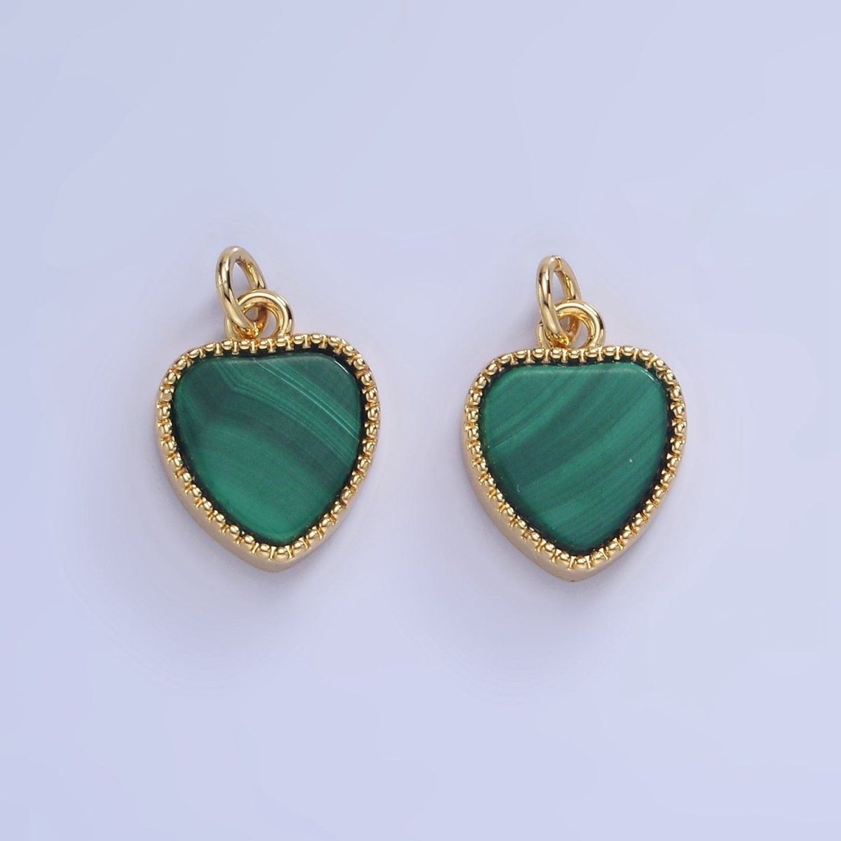 14K Gold Filled Malachite Heart Dotted Bezel Charm | W561 - DLUXCA