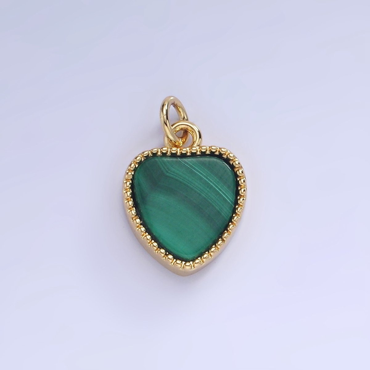 14K Gold Filled Malachite Heart Dotted Bezel Charm | W561 - DLUXCA