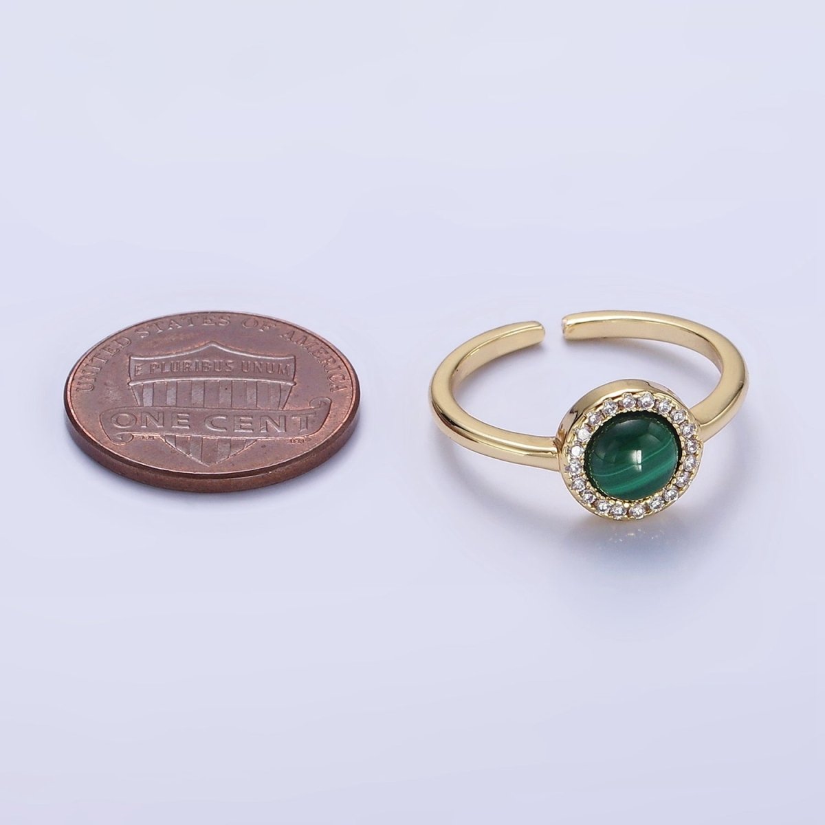 14K Gold Filled Malachite Micro Paved CZ Round Ring | O1356 - DLUXCA