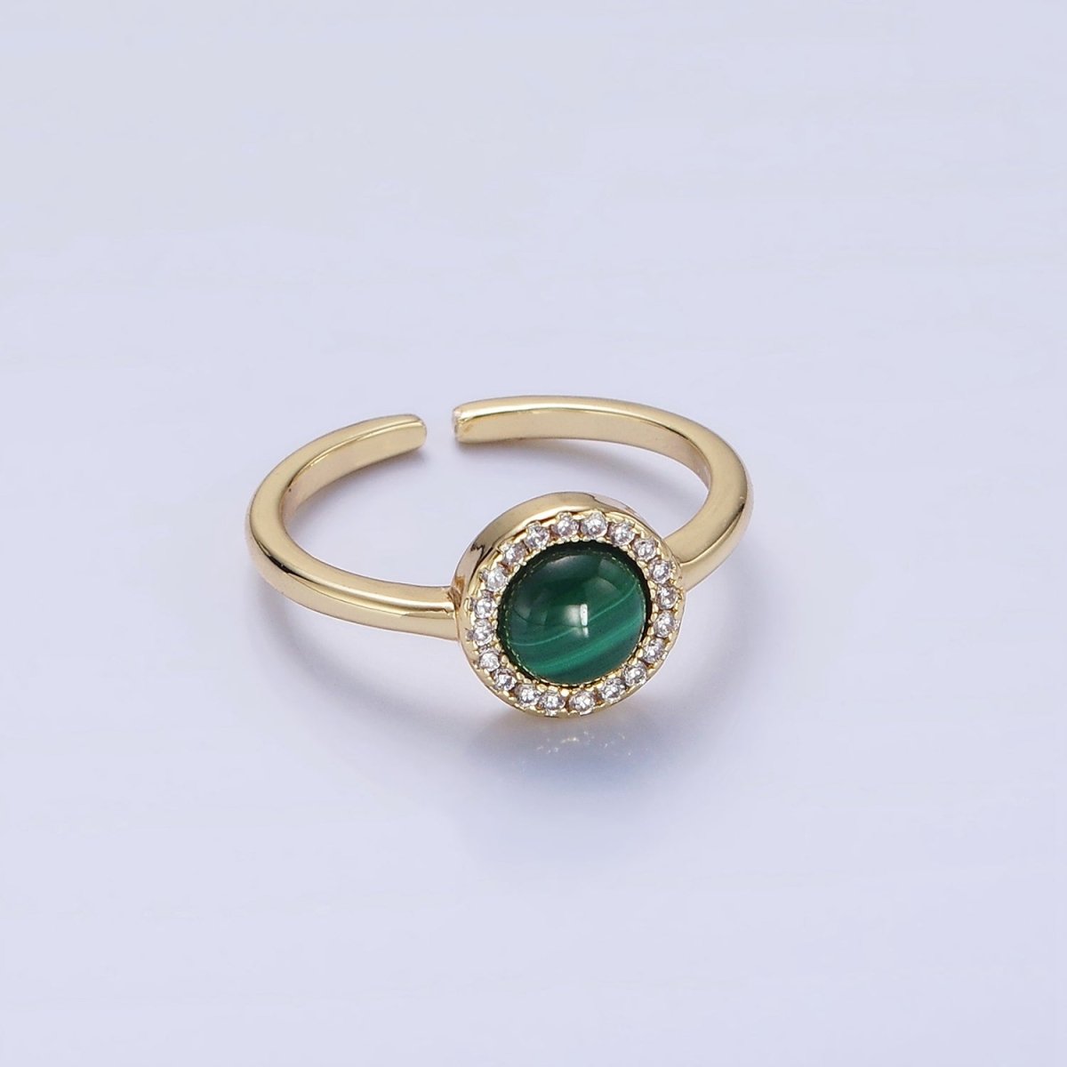 14K Gold Filled Malachite Micro Paved CZ Round Ring | O1356 - DLUXCA