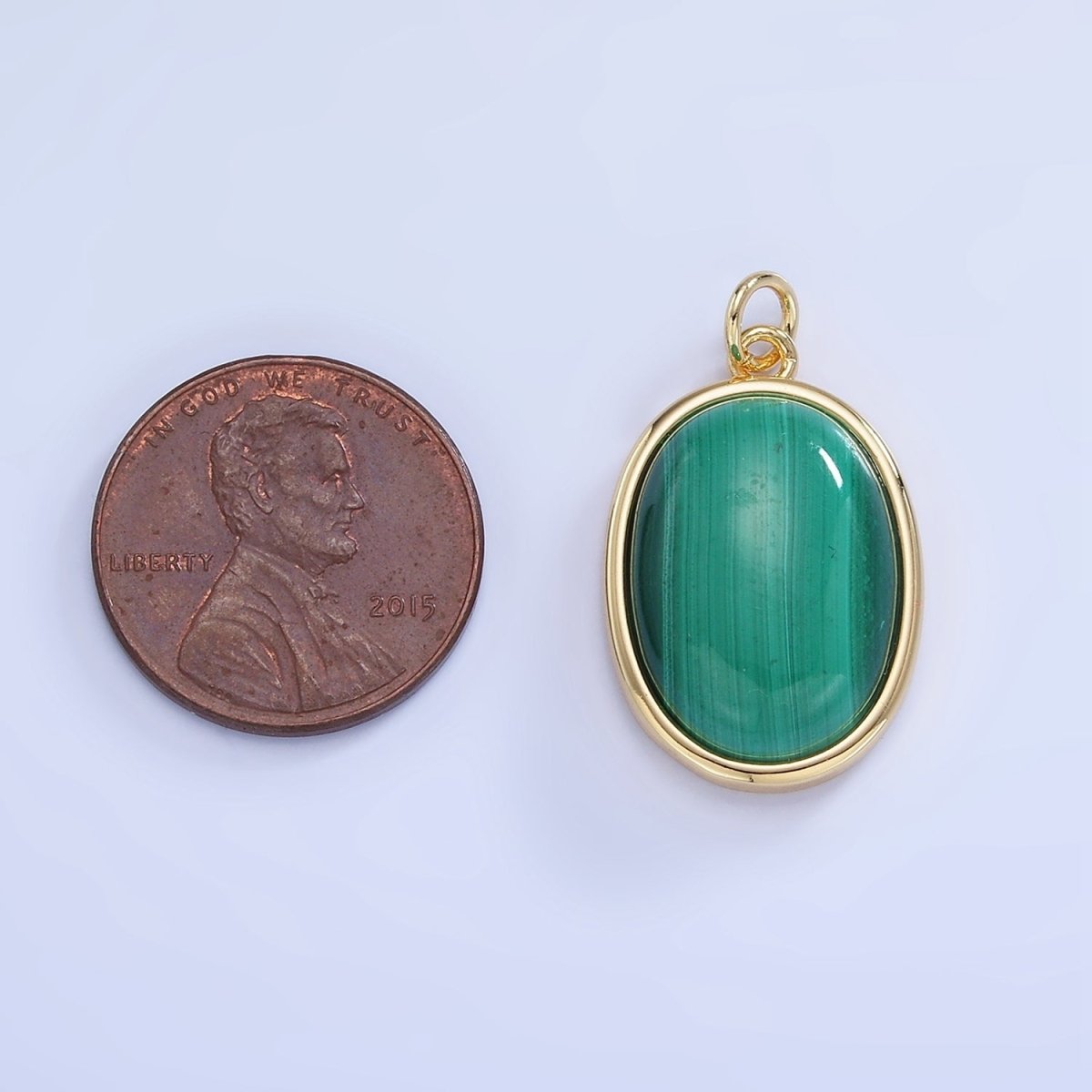 14K Gold Filled Malachite Oval Bezel Charm | W666 - DLUXCA