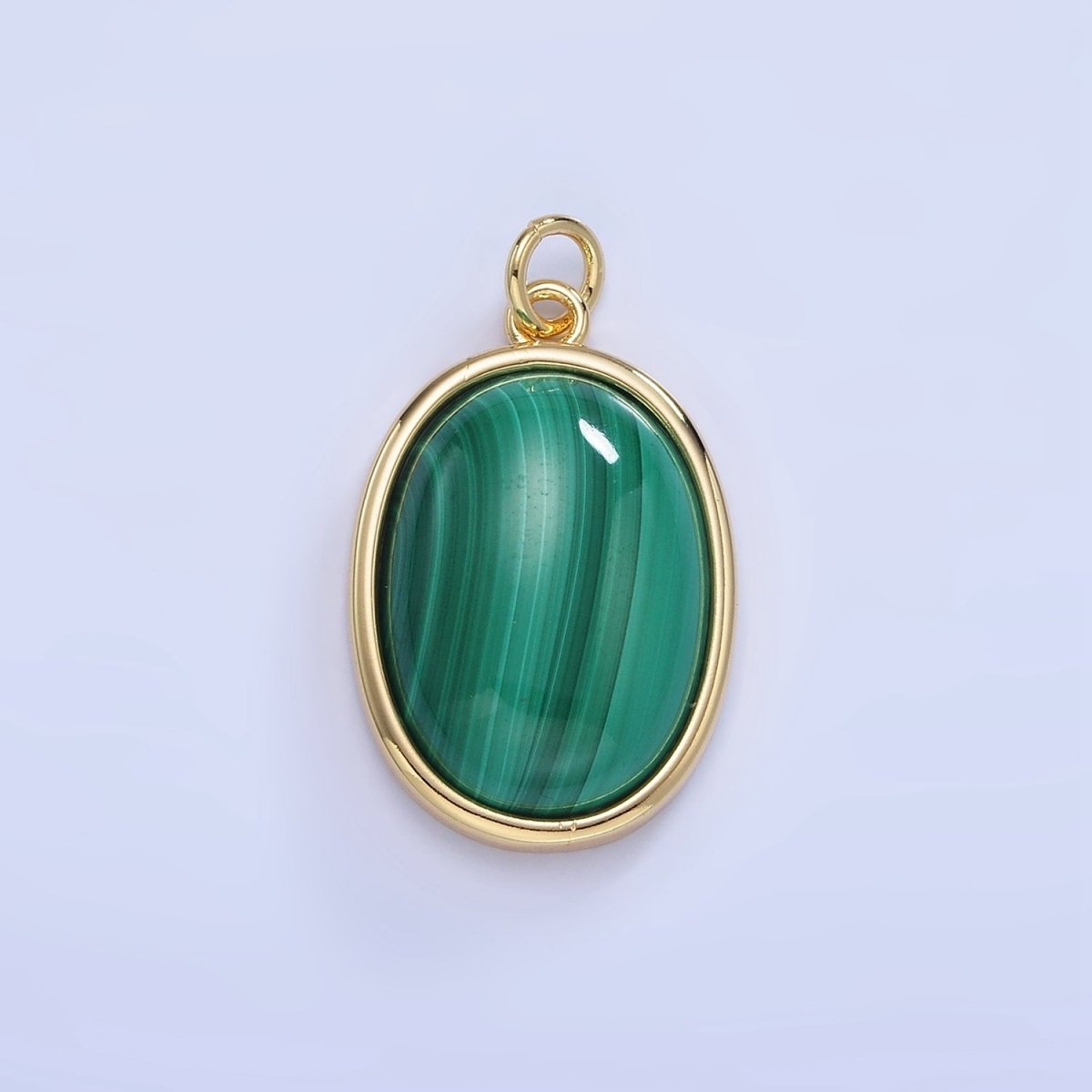 14K Gold Filled Malachite Oval Bezel Charm | W666 - DLUXCA