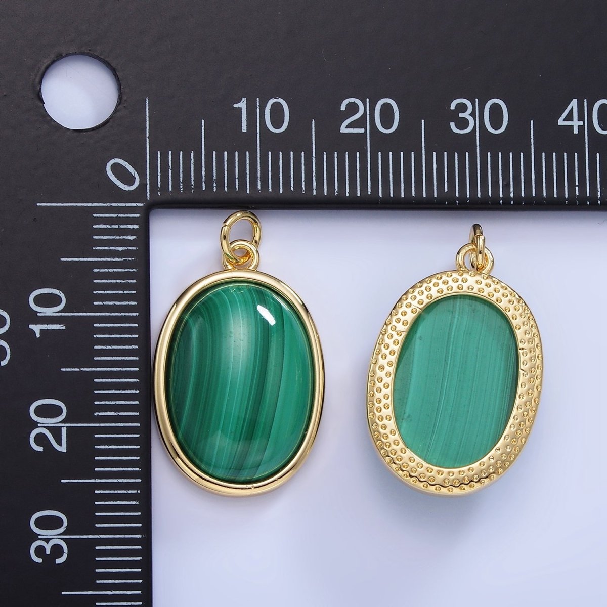 14K Gold Filled Malachite Oval Bezel Charm | W666 - DLUXCA
