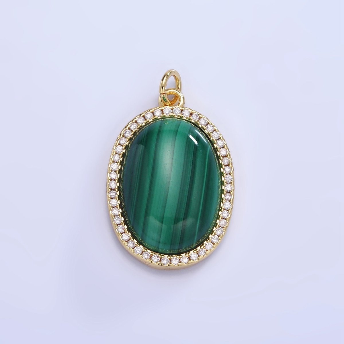 14K Gold Filled Malachite Oval Micro Paved CZ Bezel Charm | W667 - DLUXCA