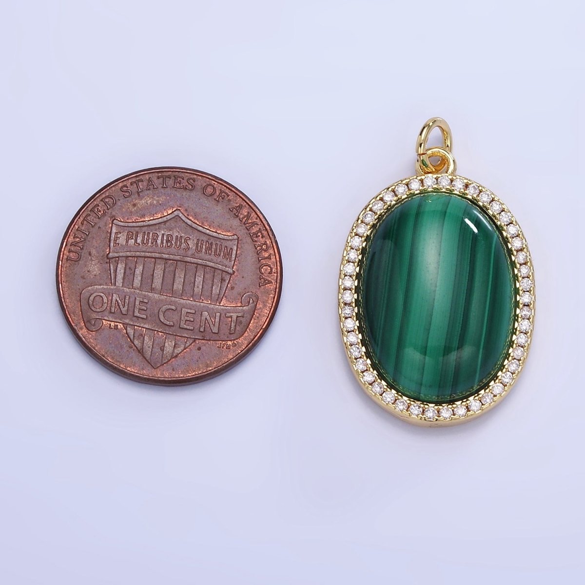 14K Gold Filled Malachite Oval Micro Paved CZ Bezel Charm | W667 - DLUXCA