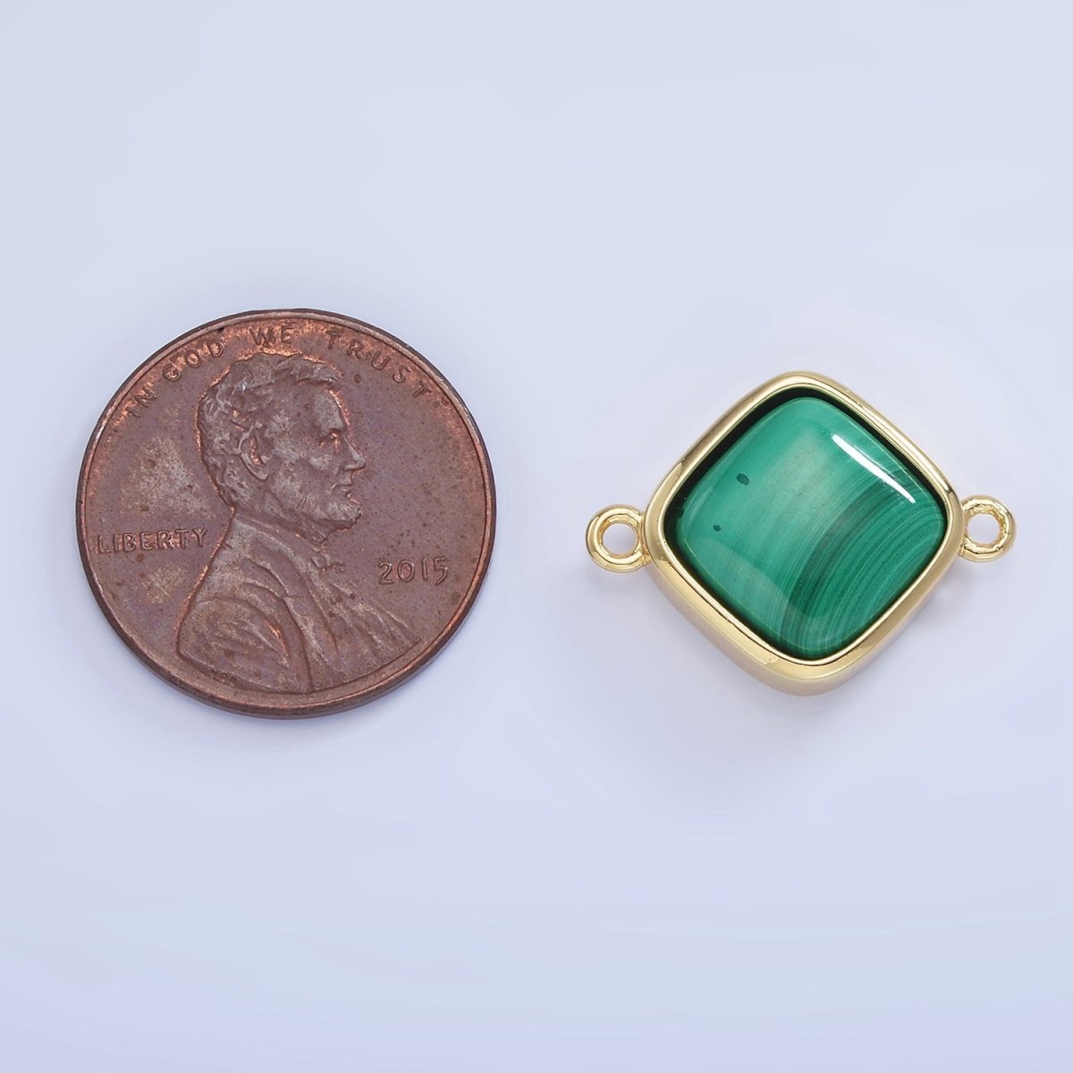 14K Gold Filled Malachite Rhombus Bezel Connector | G334 - DLUXCA