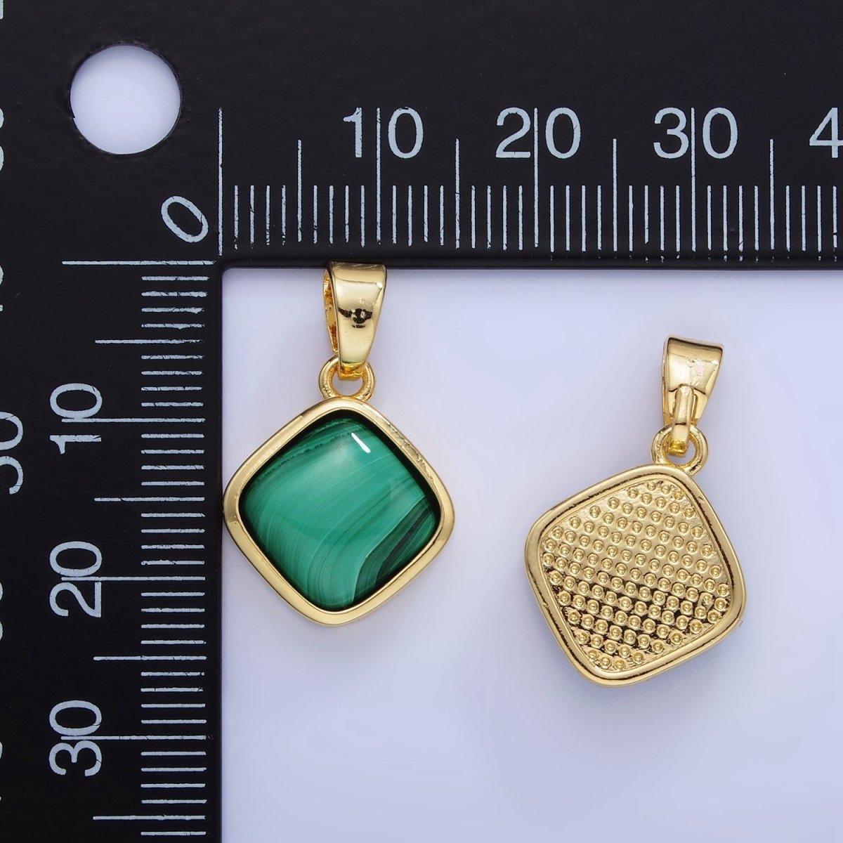 14K Gold Filled Malachite Rhombus Bezel Pendant | AA1253 - DLUXCA