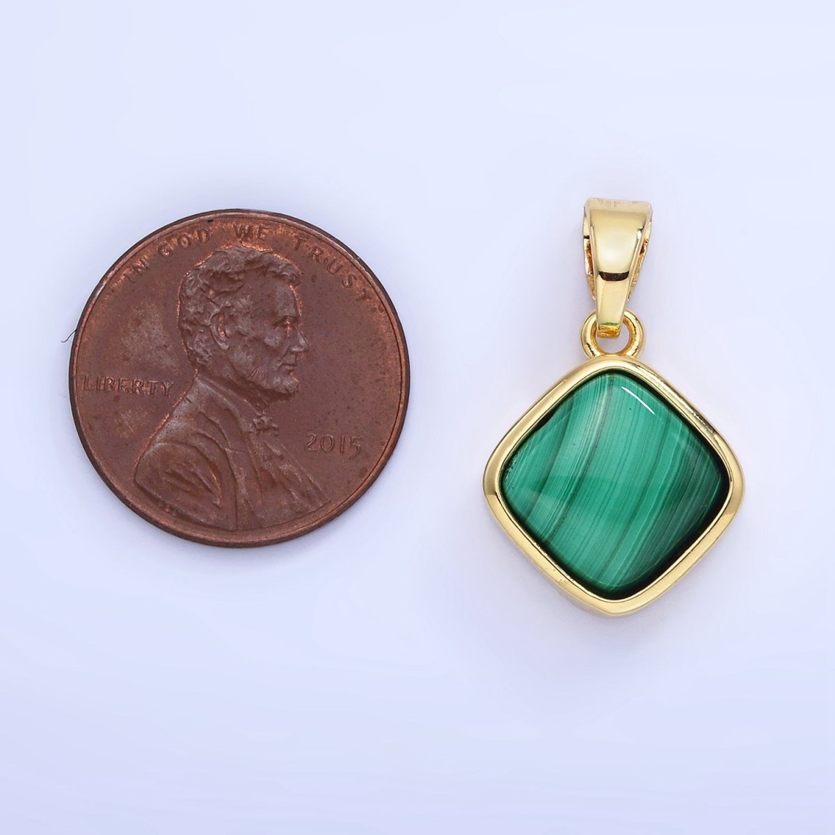 14K Gold Filled Malachite Rhombus Bezel Pendant | AA1253 - DLUXCA