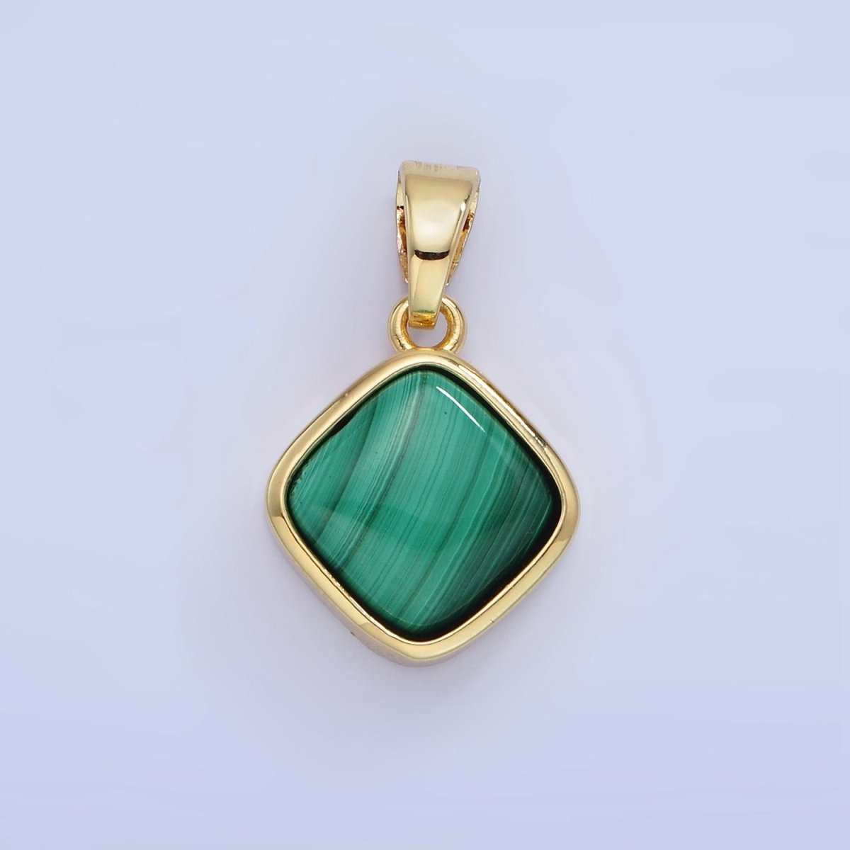 14K Gold Filled Malachite Rhombus Bezel Pendant | AA1253 - DLUXCA
