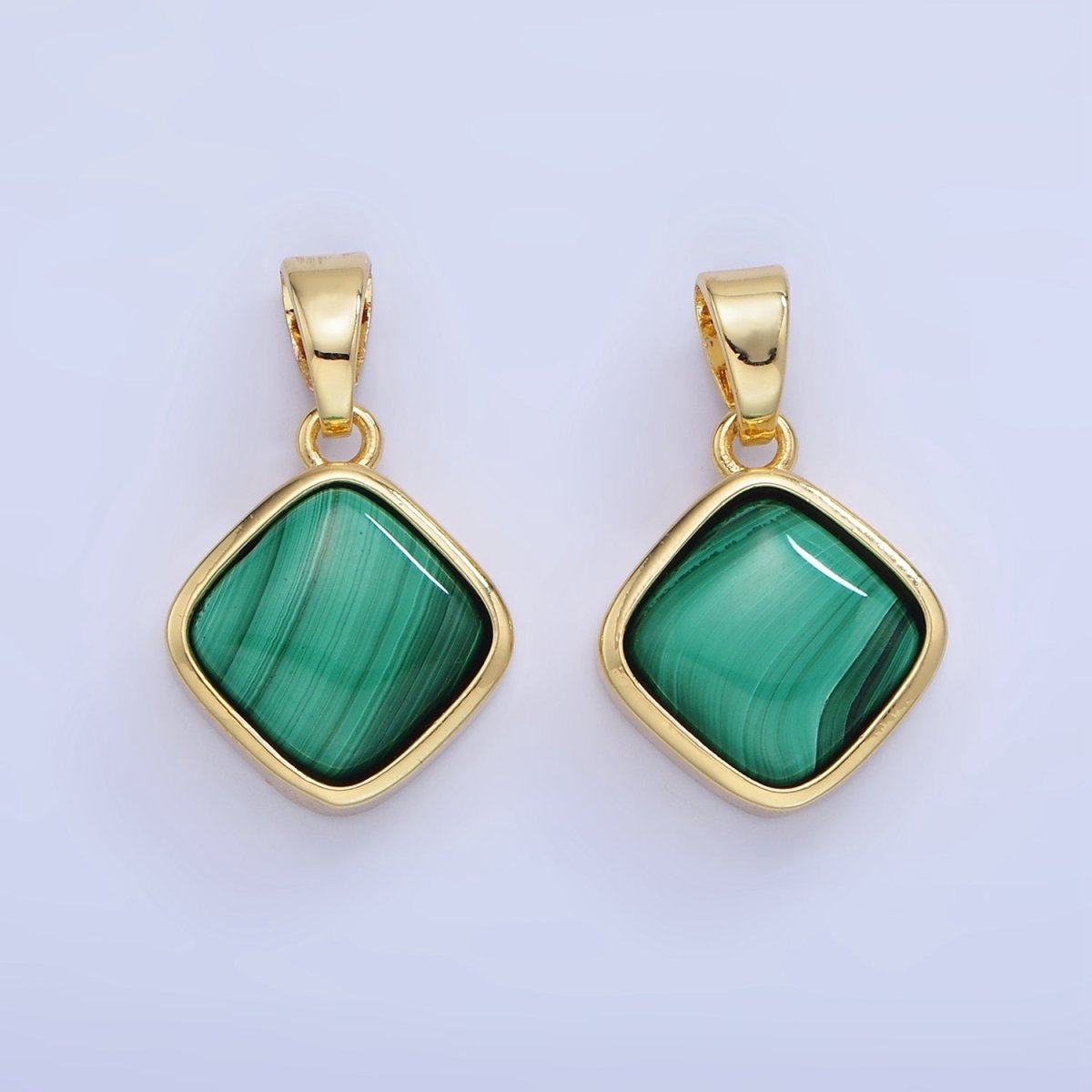 14K Gold Filled Malachite Rhombus Bezel Pendant | AA1253 - DLUXCA