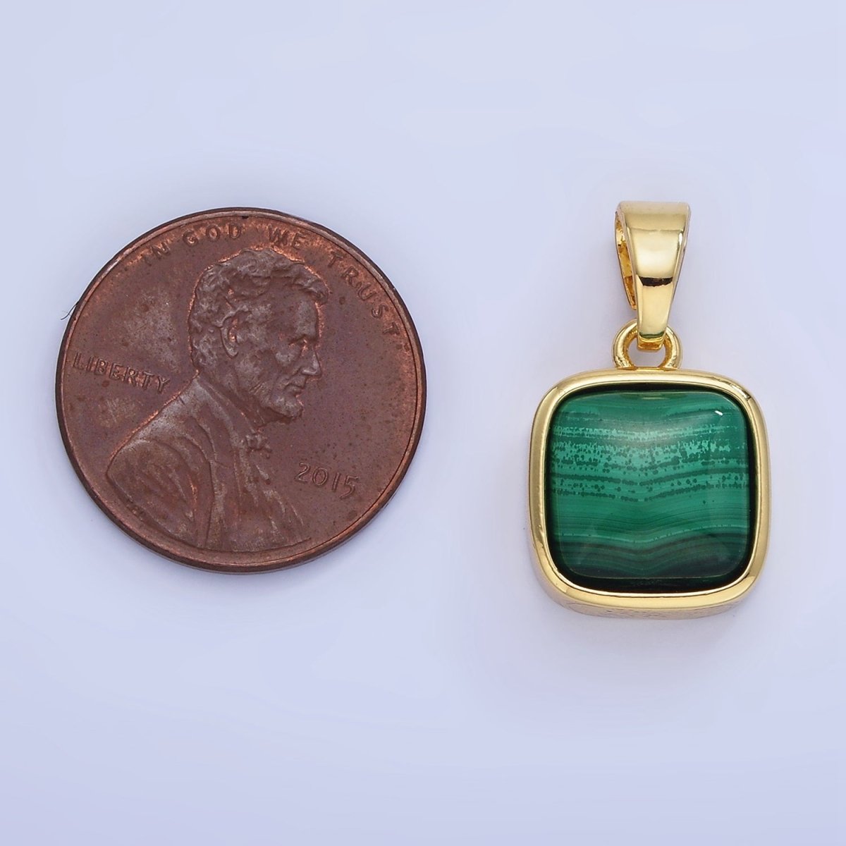 14K Gold Filled Malachite Square Bezel Pendant | AA1254 - DLUXCA