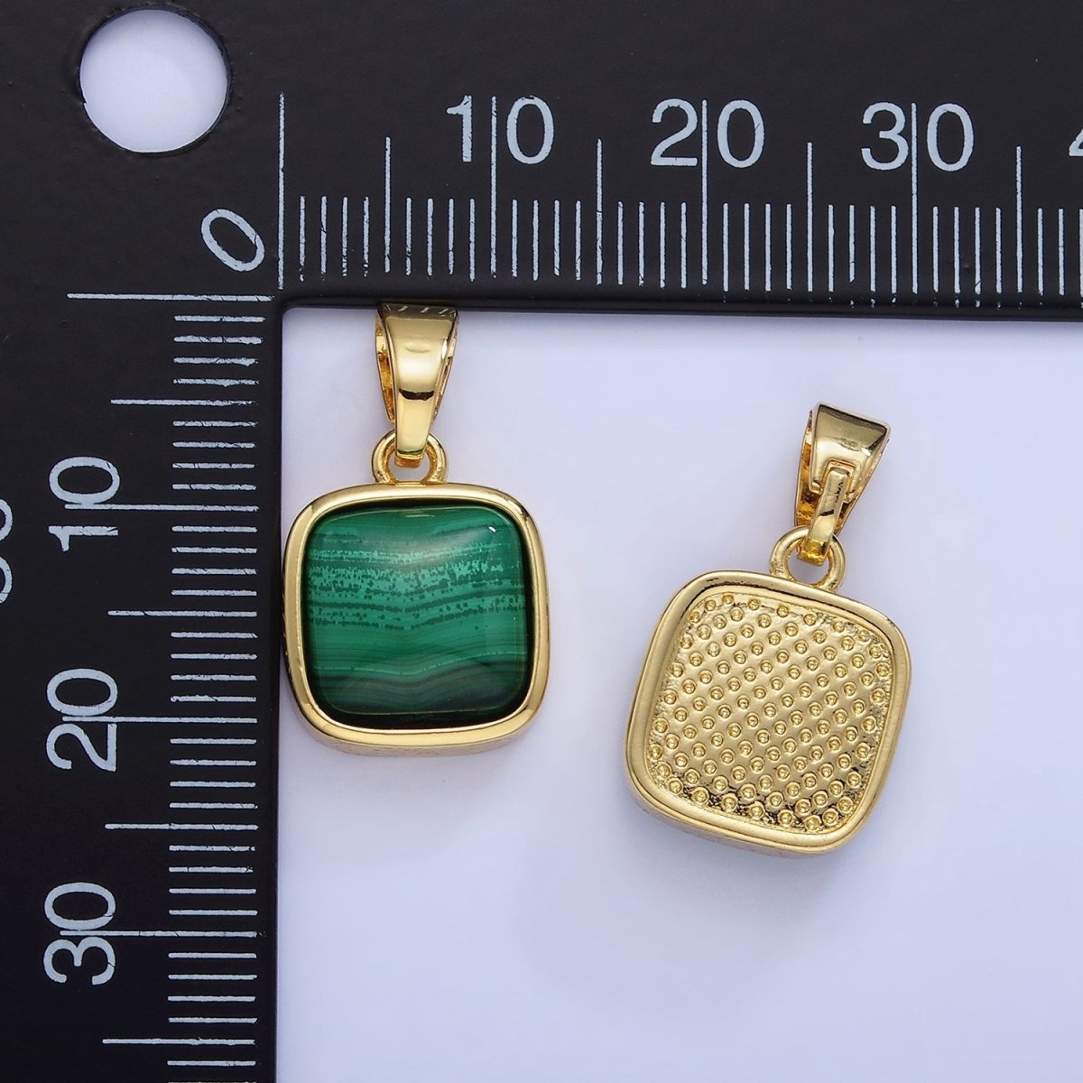 14K Gold Filled Malachite Square Bezel Pendant | AA1254 - DLUXCA