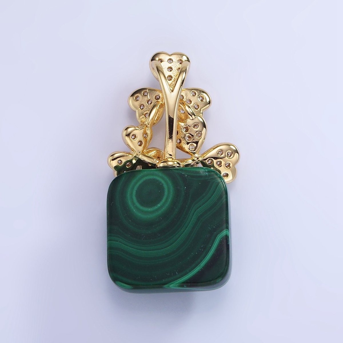14K Gold Filled Malachite Square Micro Paved CZ Clover Bail Pendant | AA1198 - DLUXCA