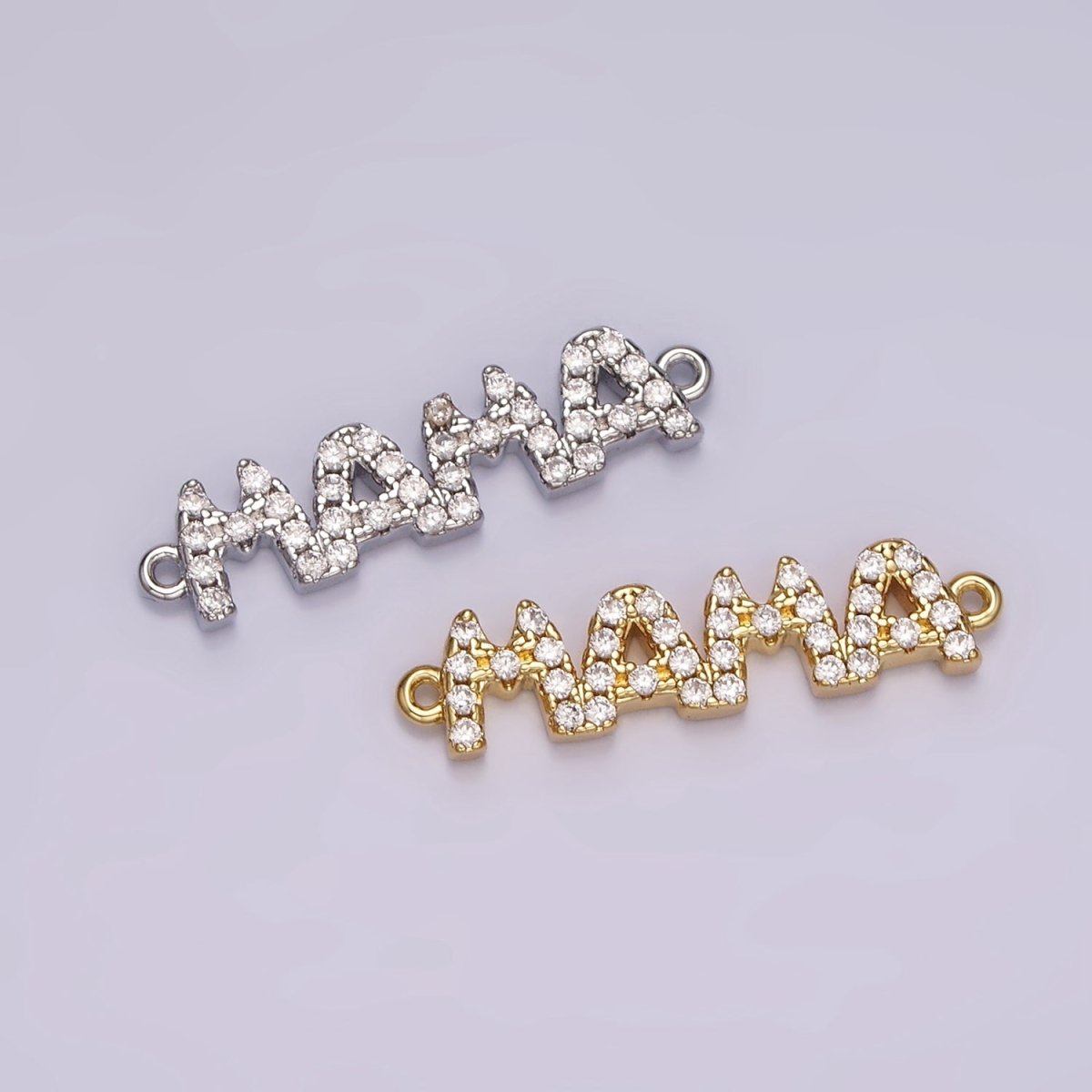 14K Gold Filled "MAMA" Micro Paved CZ Script Connector in Gold & Silver | G267
