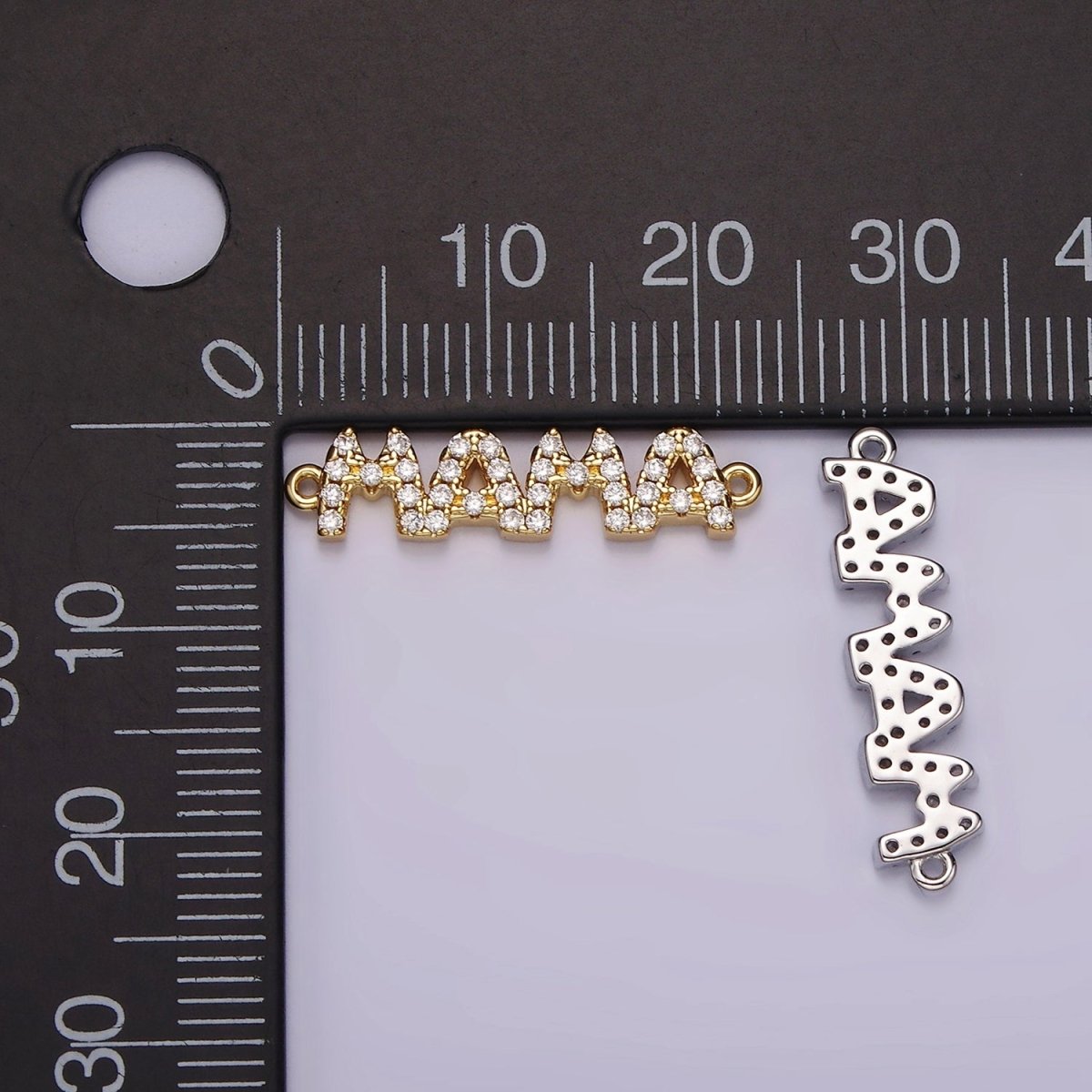 14K Gold Filled "MAMA" Micro Paved CZ Script Connector in Gold & Silver | G267