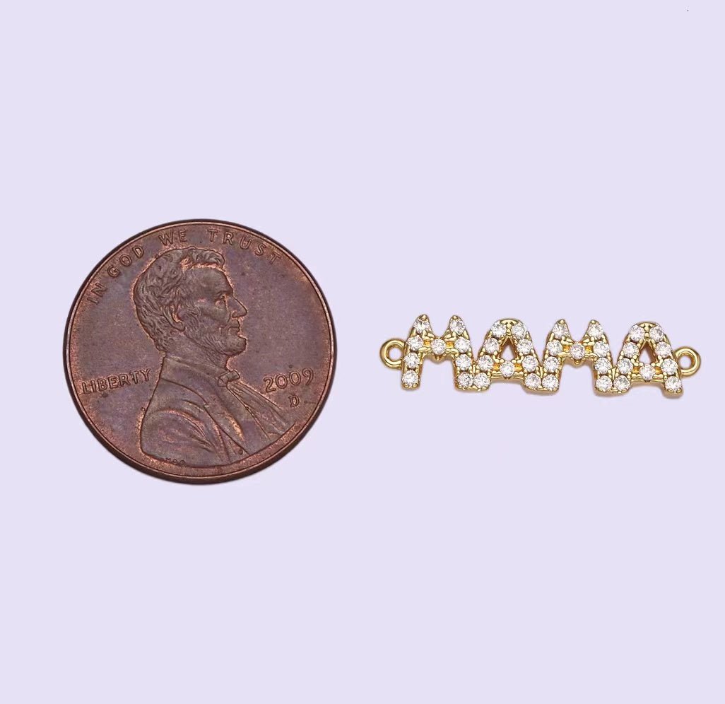 14K Gold Filled "MAMA" Micro Paved CZ Script Connector in Gold & Silver | G267
