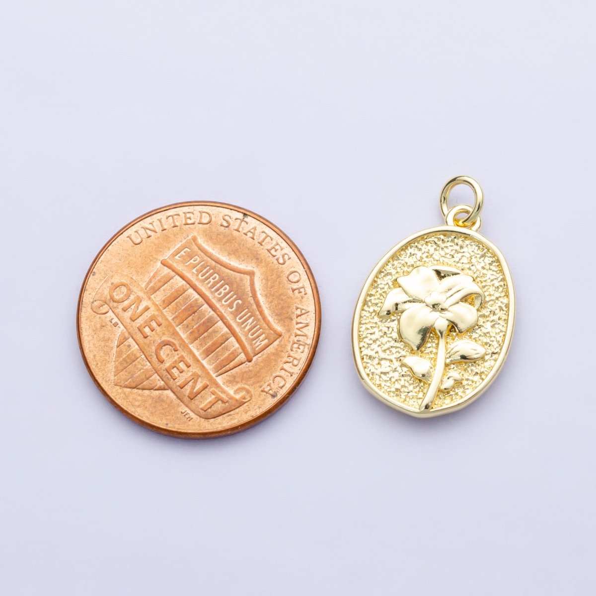 14K Gold Filled Marigold October Birth Flower Personalized Hammered Stamped Double Sided Charm | AG253 - DLUXCA