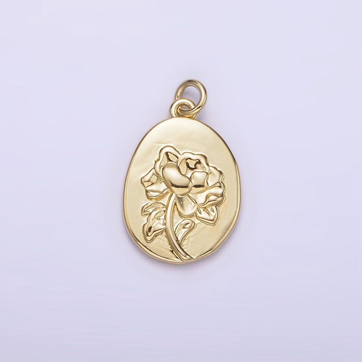 14K Gold Filled Marigold October Birth Flower Personalized Hammered Stamped Double Sided Charm | AG253