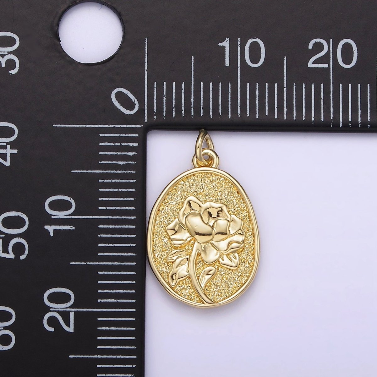 14K Gold Filled Marigold October Birth Flower Personalized Hammered Stamped Double Sided Charm | AG253