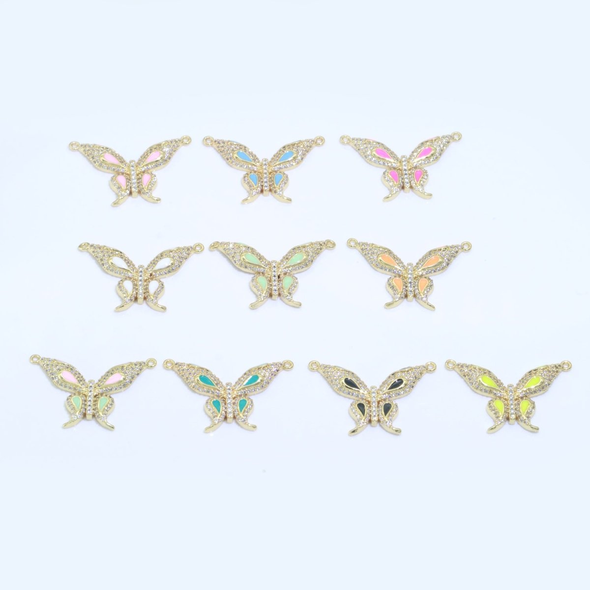 14K Gold Filled Mariposa Butterfly Charm Connector Enamel Butterfly Charm Cubic Zirconia Pendant for Necklace Component Link Connector F-892~F-901